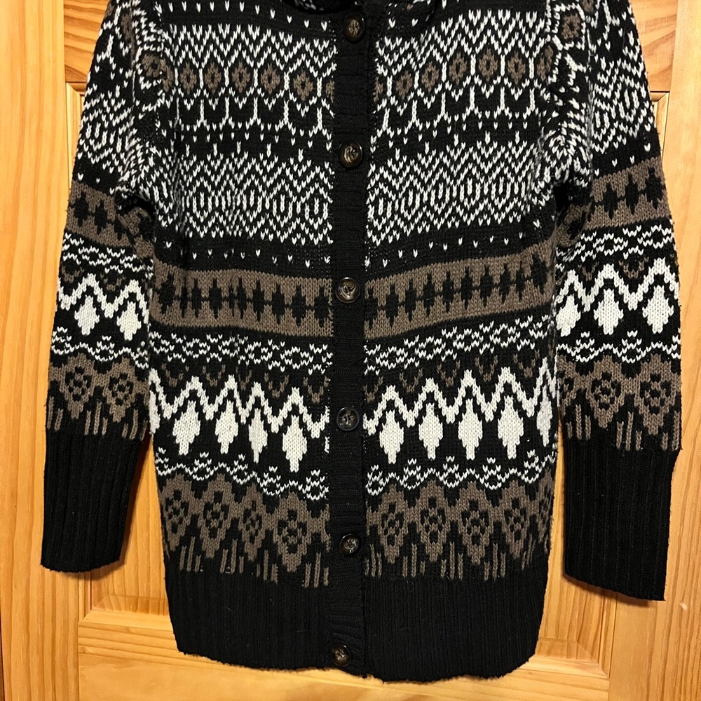 Jon & Anna Black and Brown Knit Hooded Button Sweater